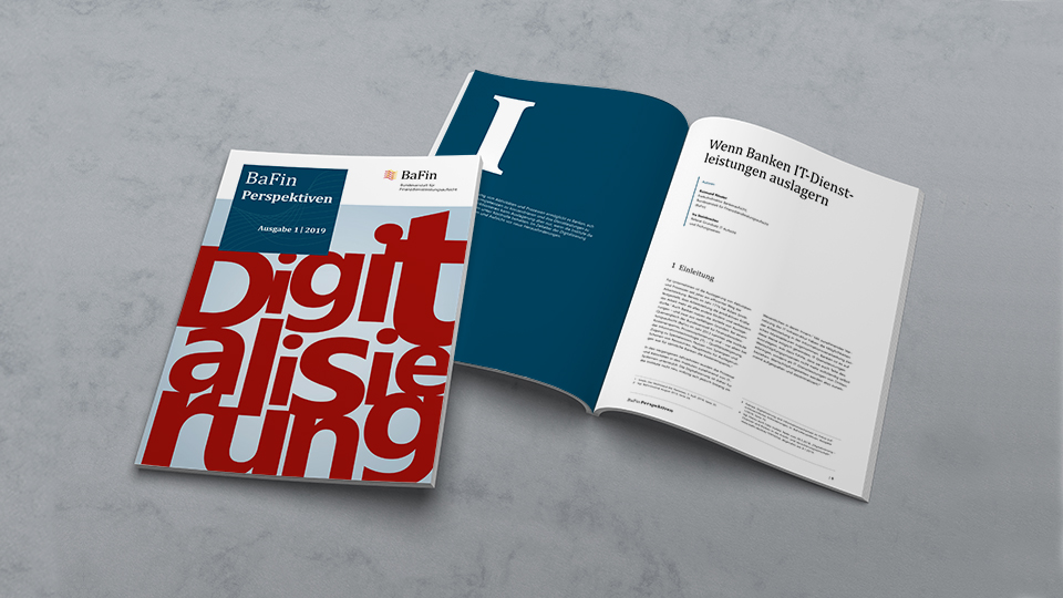 Abbildung des Covers und eines aufgeschlagenen Exemplars der ersten Ausgabe der BaFinPerspektiven im Jahr 2019