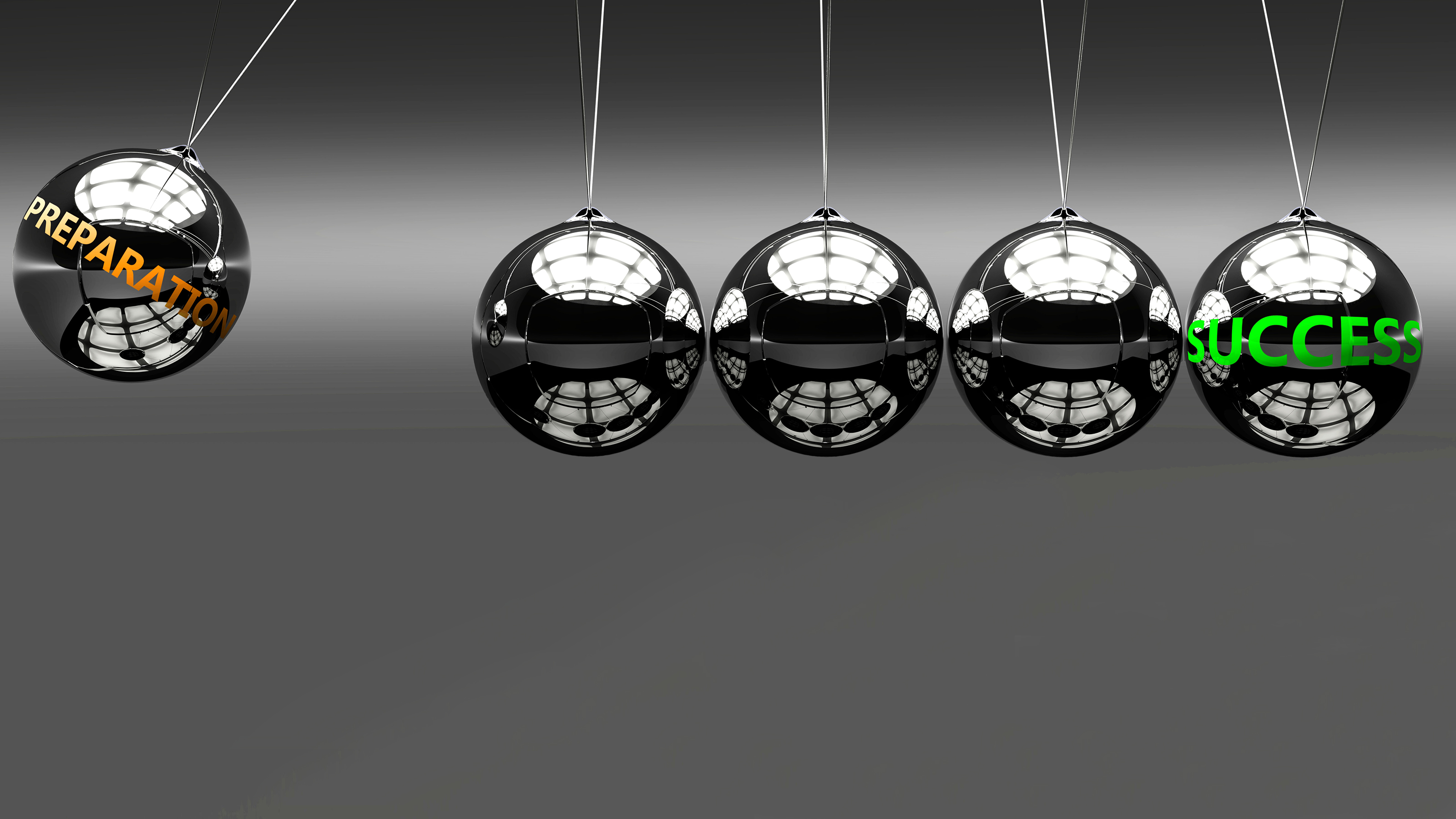 the idea that Preparation helps to achieve success and happiness in business, work and life symbolized by English word Preparation and a newton cradle, 3d illustration